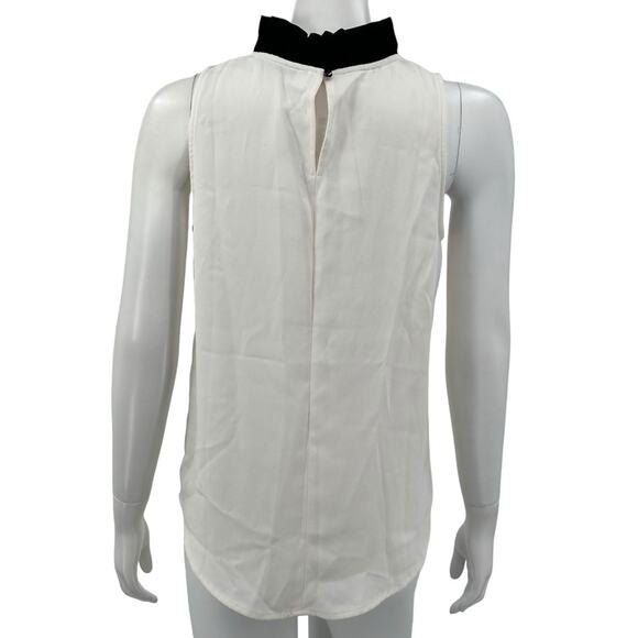 J Crew Top Womens Small Ivory Black Ruffle Neck 365 Crepe‎ Minimalist Preppy - Picture 5 of 9